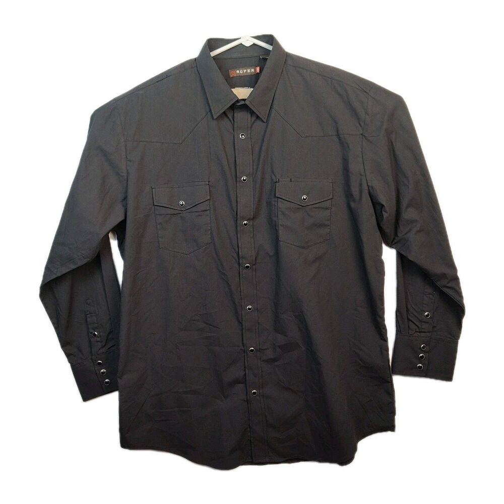 🔥🔥🔥Roper men's long-sleeved western dress shirt, pearl snaps, Size 2XL, black
